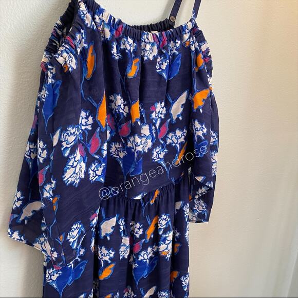 Tanya Taylor Blue Floral Tiered Tropical Silk Strappy Maxi Dress Vacation 0 XS - Picture 4 of 15